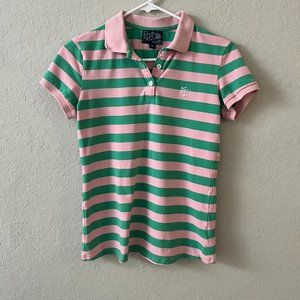 Kiel James Patrick Pink and Green Stripe Polo Shirt XS KJP